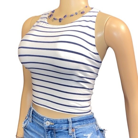 Forever 21 crop top white Blue striped size XL - Picture 3 of 9